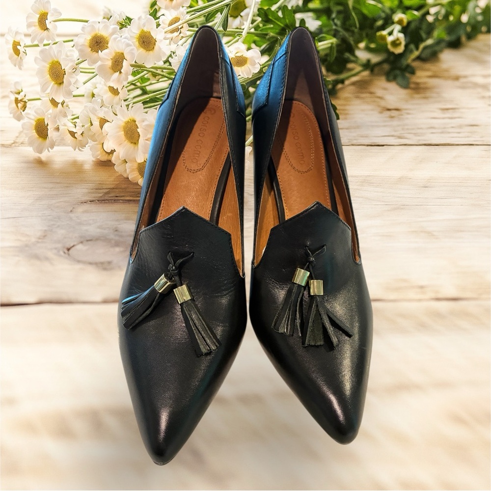 Corso Como Tassel Black Leather Fashion Heels EUC